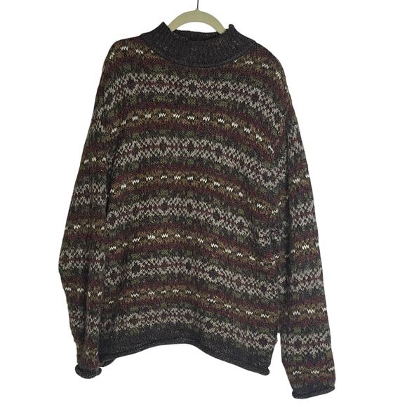 Vintage 90's Carolyn Taylor Oversized Aztec Brown Mock Neck Sweater-Size Medium - Picture 1 of 4